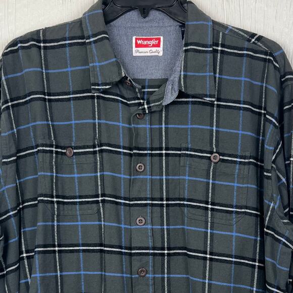 Wrangler flannel shirt men’s 3XL gray/black plaid button up long sleeve - Picture 2 of 6